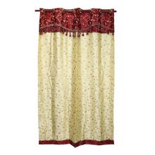 Maroon/Cream Floral Printed Curtain Set - 2 Pcs