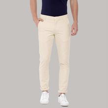 Cream Stretchable Cotton Chinos For Men By Nyptra