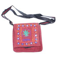 Maroon Leaf Embroidered Cotton Bag (Unisex)