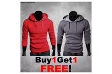 Hifashion- Long Sleeve Sweatshirt hoodies For Men(Red & Grey)