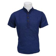 Blue Linen Organic Cotton Half Shirt For Men