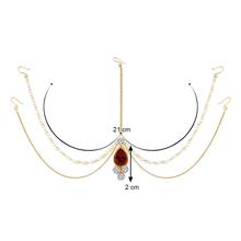 Aheli Gold Plated Wedding Bridal Crystal Pearl Bahubali Maang Tikka Hair Accessary Matha Patti for Women Glirls Indian South Indian Jewellery