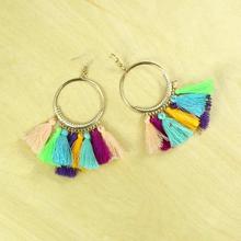 Multi-color Silk Thread Tasseled Round Earrings For Women