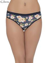 Clovia Oxford Blue/White Floral Printed Panty For Women