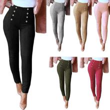 Anself High Waist Faux Suede Pants Women Winter Elastic Stretch Slim