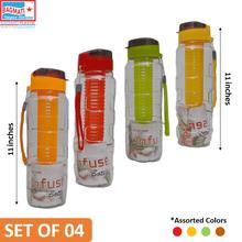 Bagmati Transparent Plastic Infuser Multicolor Water Bottle - 1000ml - Set of 04