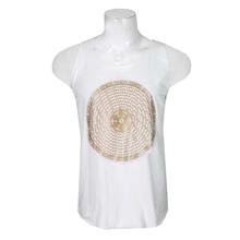 White/Golden Cotton Printed Tank Top For Men