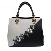 Black Cat Grey/Black Flower Patched Handbag For Women