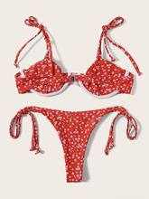 Calico Print Underwire Top With Tanga Bikini Set