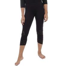 Black Lycra Cut Quarter Leggings For Women-WTR5213