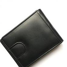 Solid Black Leather One Fold Wallet