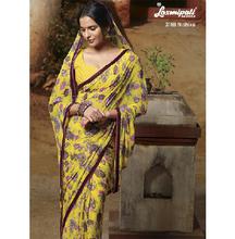 Printed Yellow Flower Georgette Fancy Saree with Blouse for Women 