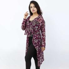 Purple Floral Printed Long Outer For Women