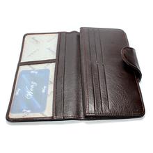 Genuine Leather Wenz Long Wallet Unisex Bifold Purse Coffee Brown