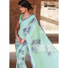 Laxmipati Floral Design Printed Cyan Georgette Designer Saree with attached Cyan Blouse piece for Casual, Party, Festival and Wedding