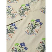 Women Beige & Blue Printed A-Line Kurta