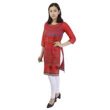 Red Ethnic Cotton Printed Kurti For Women