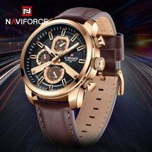 NaviForce NF9211 Men's Fashion Chronograph Day Date Display Leather Strap Luminous Watch - Brown/RoseGold