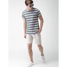 Mast & Harbour Men Blue & Beige Striped Round Neck T-shirt