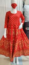 Pkshee Red Printed Rayon Long Flared Kurti/ Gown