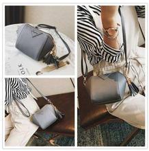 Grey PU Leather Tassel Bucket Shaped Cross Body Bag For Women