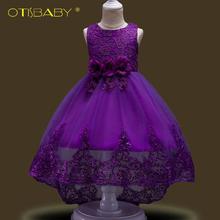 Summer Kids Embroidered Lace Flower Girls Dress Formal Girl Dresses for Party Wedding Children Sequined Prom Dresses with Tail