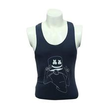 Dark Navy Cotton Marshmallow Printed Tank Top For Men