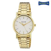 Sonata 7987YM05 White Dial Analog Watch For Men - Gold