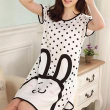 TOP nightgown women Cartoon Polka Dot Sleepwear Short Sleeve