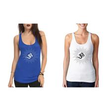 Pack Of 2 'Om' Printed Tank Tops For Women – Blue/White