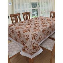 Clasiko 6 Seater PVC Table Cover; Brown Flowers On Light Brown Base;