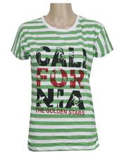Green/White Striped Cotton T-Shirt For Women