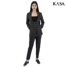 KASA Grey Checkered Blazer/Pant Set For Women