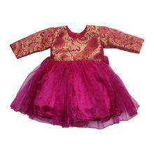 Hot Pink Floral Design Dress For Girls