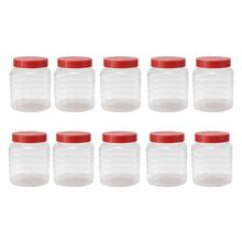Square 6" Transparent Plastic Spice Jar with Red Lid - Set Of 5