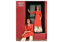 Rayon Kurti Palazzo Set For Women-Orange