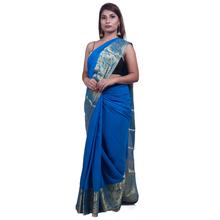 Chiffon Saree with Peacock Zari Border (BLUE)For Women - 5012