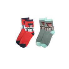 Combo Of 2 Pair Printed Socks For Kids -Red/Grey