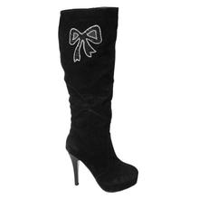 Black Knee Length Pencil Heel Boots For Women