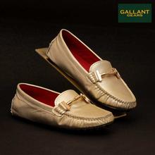 Gallant Gears Light Gold Leather Loafers For Women - ( 901-7 )