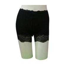 Black Floral Laced Short Tights For Women