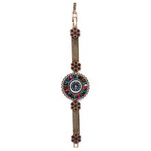 Black Round Dial Multi-color Stone Studded Floral Designed Analog Watch For Women