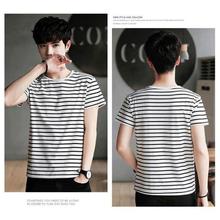 Men's striped t-shirt_-men's summer round neck short-sleeved