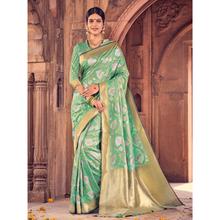 Style Lifestyle Designer Banarasi Green Saree with Elegant Floral Design With Jari & Woven Border with Green Blouse for Wedding, Party and Festival