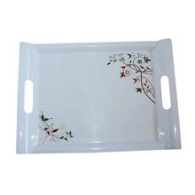White Floral Printed Melamine Tray - T-332
