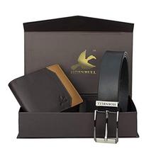 Hornbull Gift Set for Men's - Brown Wallet and Black Belt