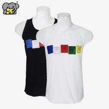 Shangrila Pack Of Two Tibetan Prayer Flag Printed Tank Top For Men – Black/White