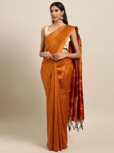 Stylee Lifestyle Orange Ikkat Silk Jacquard Saree-2147