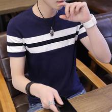 Round neck striped t-shirt_2018 summer men's short-sleeved