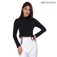 METAPHOR Black Front Eyelet Lace-Up Plus Sized Crop Top For Women - MT98B